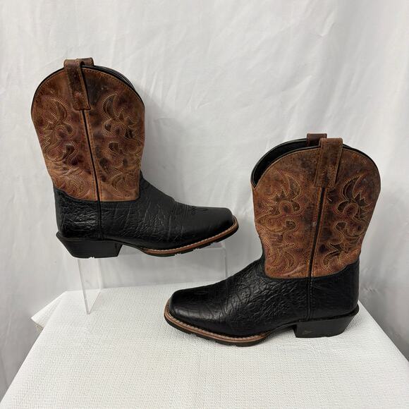 Dan Post Boots Boys 6 D Little River Cowboy Black Tan Leather Square Toe Youth - Picture 8 of 10